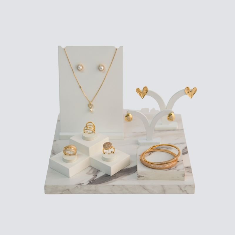 KIT EM MDF LAQUEADO BRANCO E MARMORIZADO