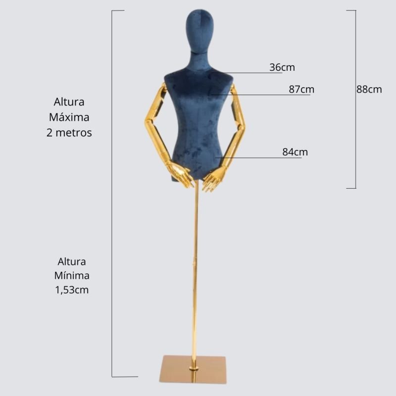 MANEQUIM ARTICULADO PARA JOIAS, ROUPAS E ACESSORIOS AZUL/DOURADO
