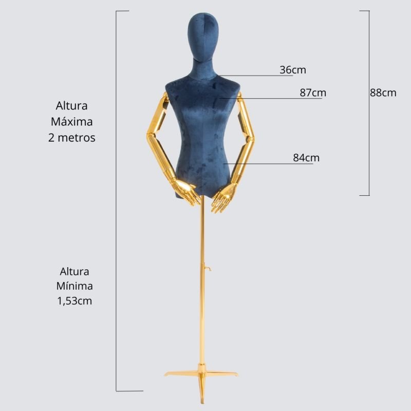 MANEQUIM ARTICULADO PARA JOIAS, ROUPAS E ACESSORIOS AZUL/DOURADO