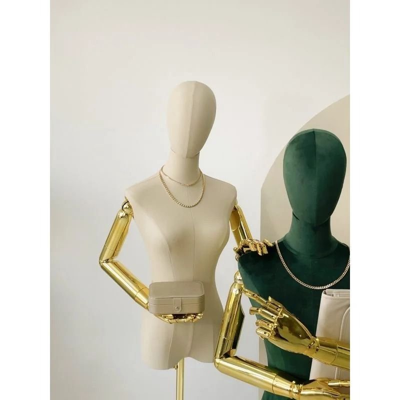 MANEQUIM ARTICULADO PARA JOIAS, ROUPAS E ACESSORIOS (BRANCO e DOURADO BASE LISA)