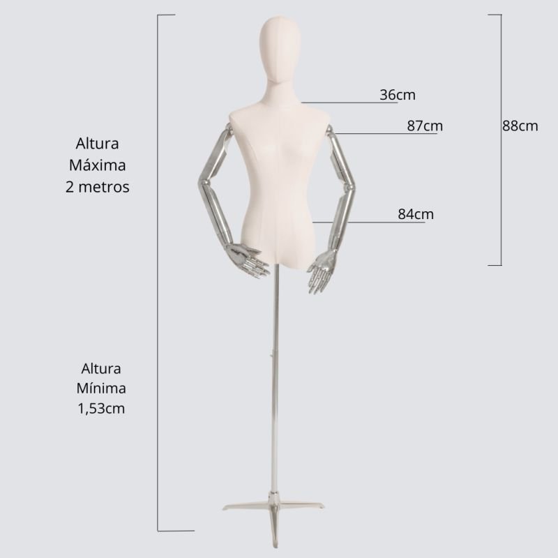 MANEQUIM ARTICULADO PARA JOIAS, ROUPAS E ACESSORIOS BRANCO/PRATA