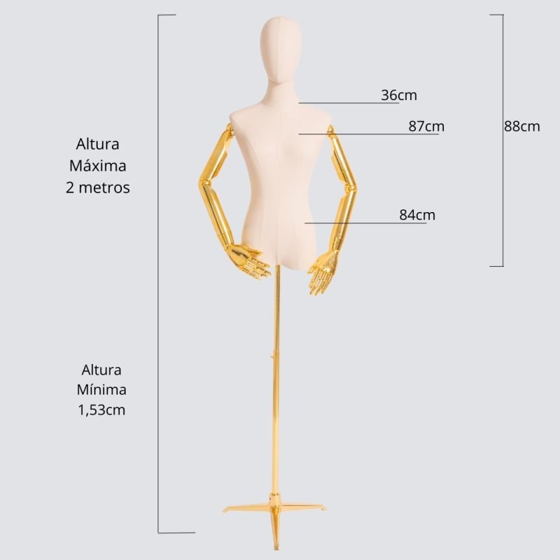 MANEQUIM ARTICULADO PARA JOIAS, ROUPAS E ACESSORIOS( BRANCO e DOURADO BASE TRES PONTAS)