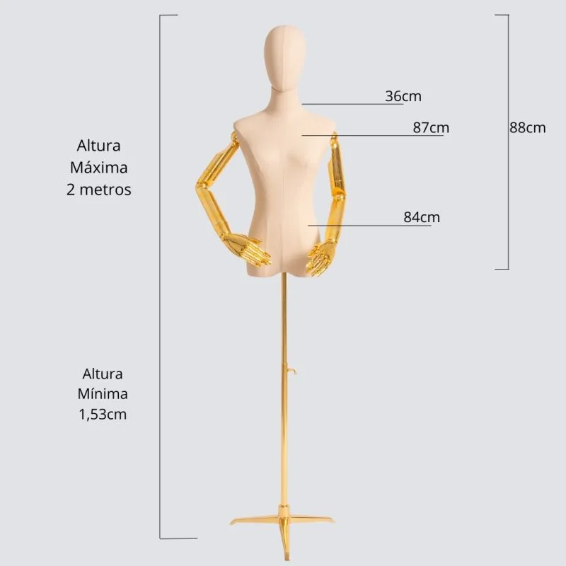 MANEQUIM ARTICULADO PARA JOIAS, ROUPAS E ACESSORIOS (BRANCO e DOURADO BASE TRES PONTAS)