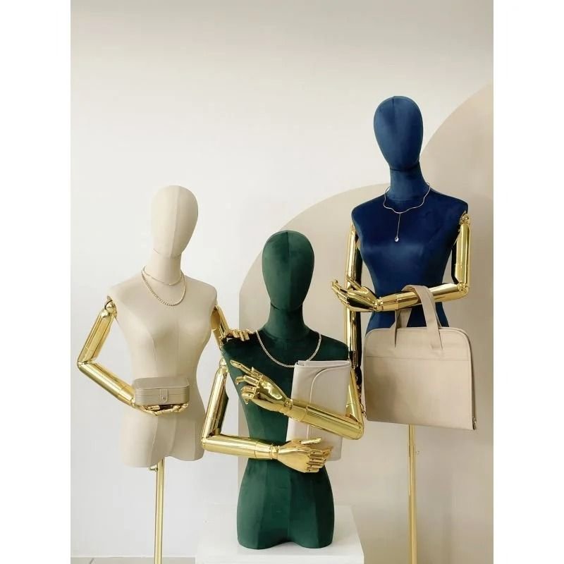 MANEQUIM ARTICULADO PARA JOIAS, ROUPAS E ACESSORIOS VERDE/DOURADO