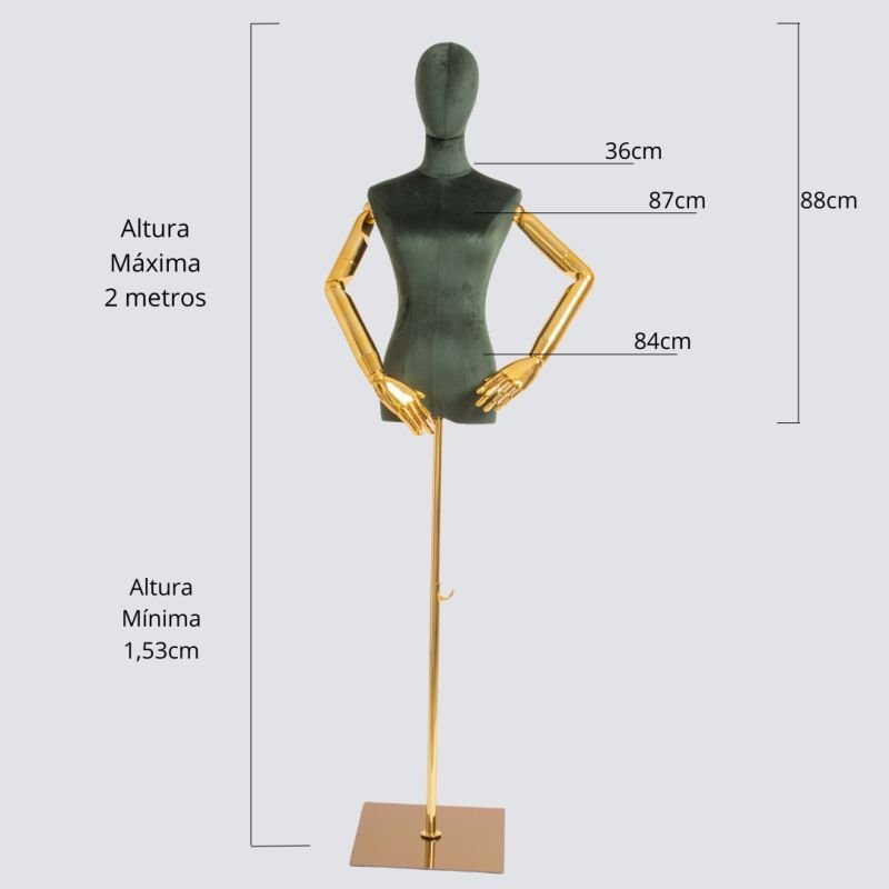 MANEQUIM ARTICULADO PARA JOIAS, ROUPAS E ACESSORIOS VERDE/DOURADO