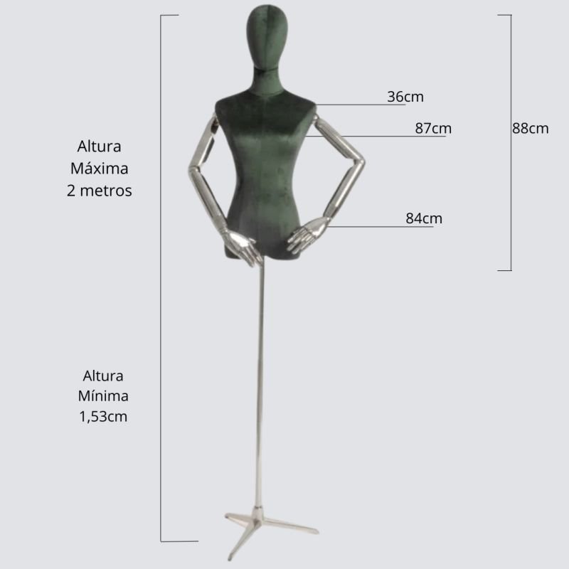 MANEQUIM ARTICULADO PARA JOIAS, ROUPAS E ACESSORIOS (VERDE E PRATA BASE TRES PONTAS)